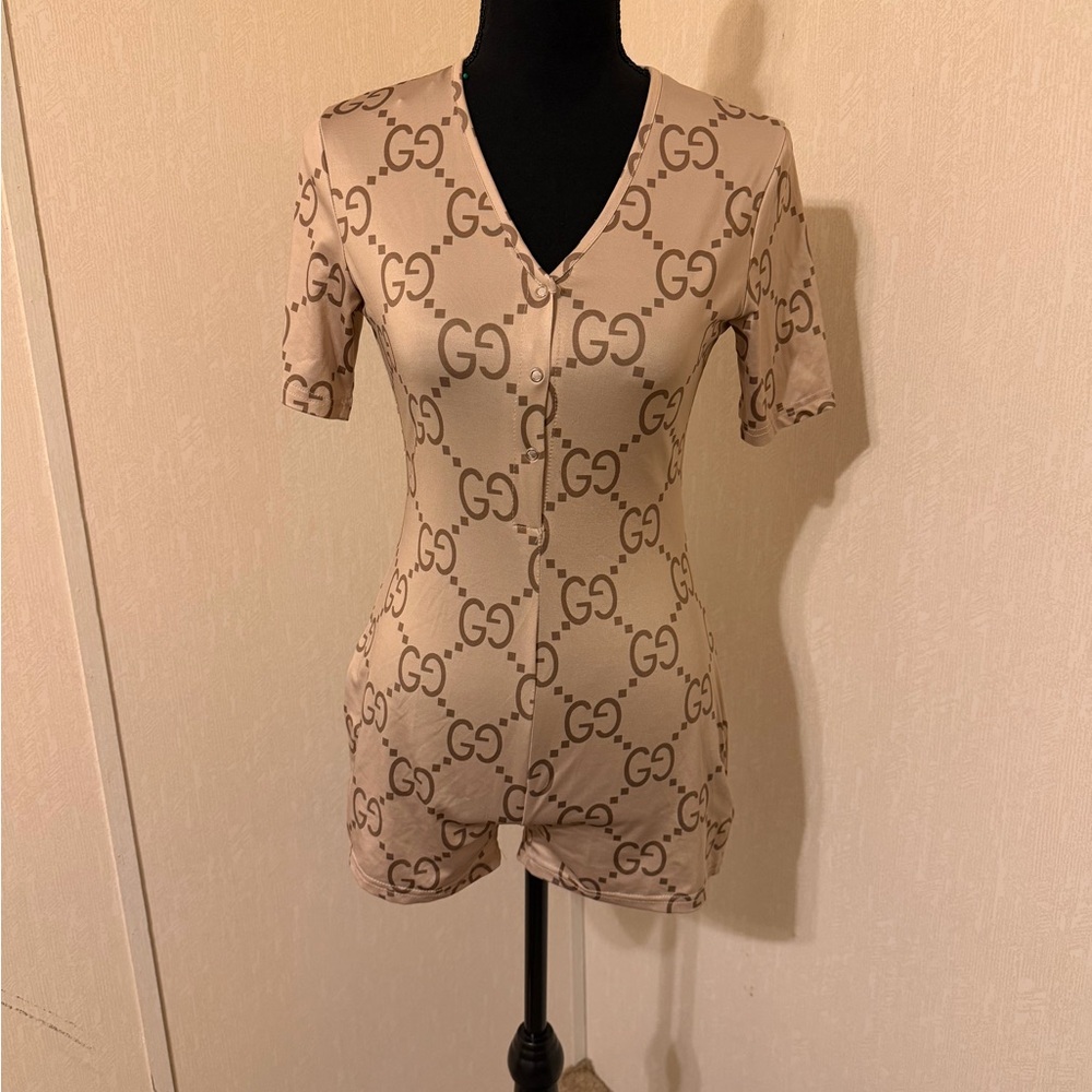 Elegant Beige Monogram Jumpsuit